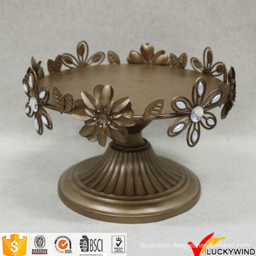 Flower Leaf Decor Gold Painted Cake Stand Antique Metal Plate